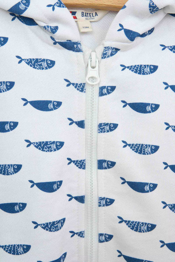 Batela Printed Baby Sweatshirt Jacket- Fish and Fish