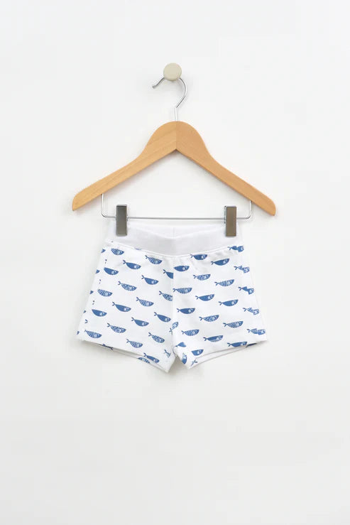 Batela Printed Terry Cotton Baby Shorts-Fish and Fish