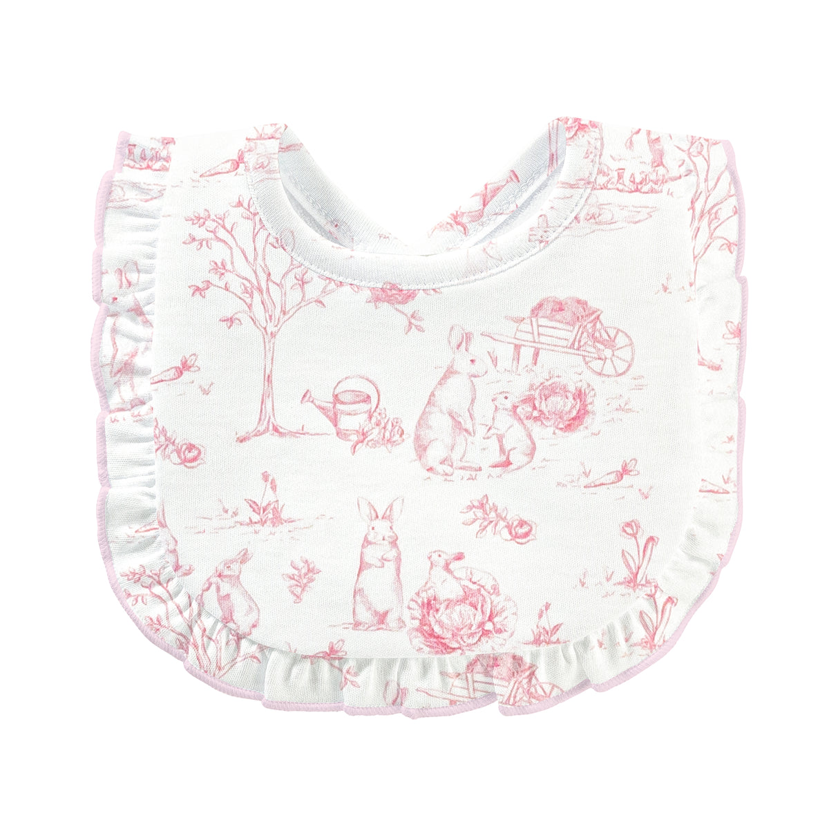 Pink Ruffle Bib Baby Club Chic Pink Toile Bunnies Printed Bib With Ruffle – Baby Go ...