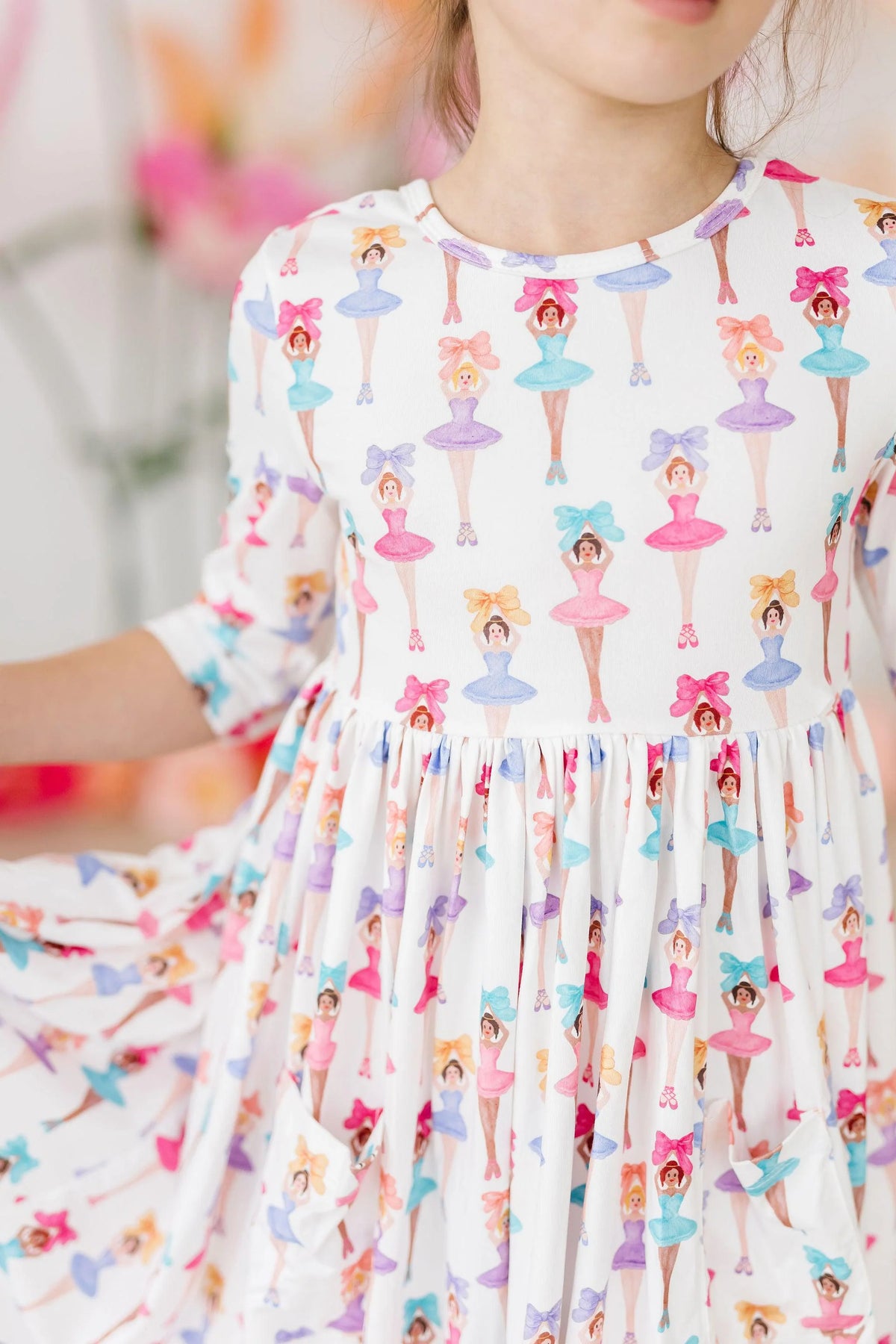 Mila & Rose Ballerina Bows 3/4 Sleeve Pocket Twirl Dress