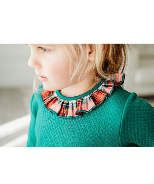 Maddie and Co. Green Quilted Dress with Tartan Plaid Ruffle Collar