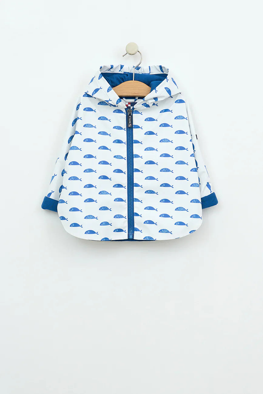 Batela - Baby Raincoat with Cotton Lining - Blue Fish
