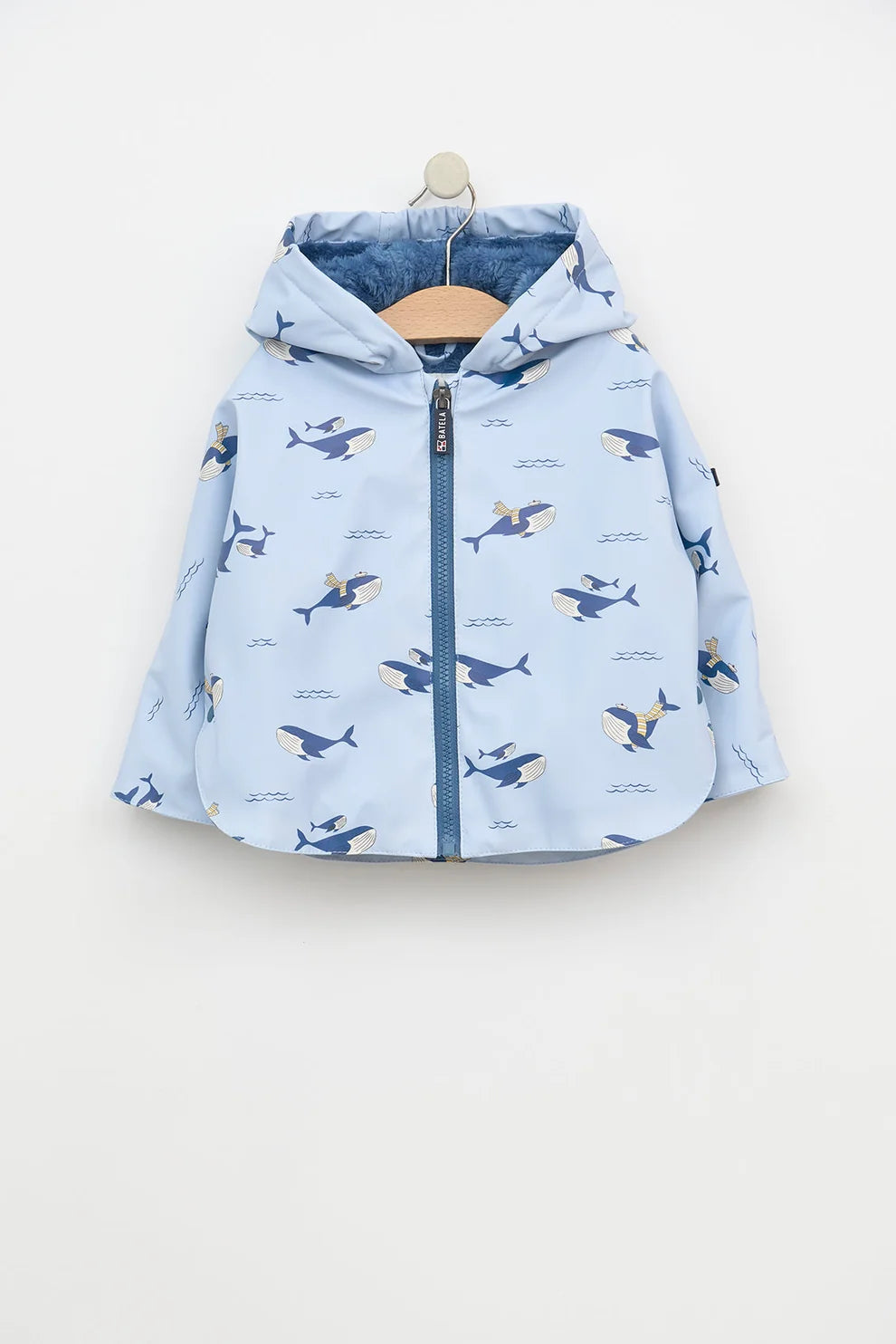 Fleece Lined Hooded Raincoat with Whales