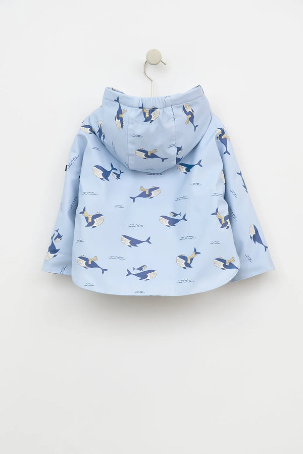 Fleece Lined Hooded Raincoat with Whales