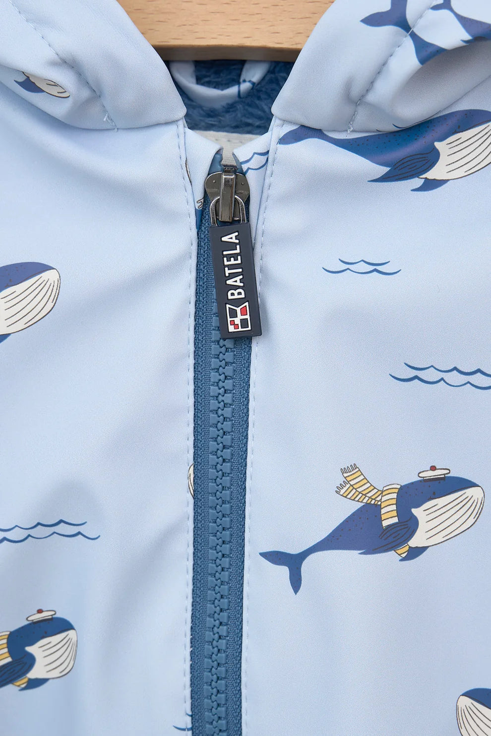 Fleece Lined Hooded Raincoat with Whales