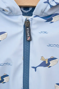 Fleece Lined Hooded Raincoat with Whales