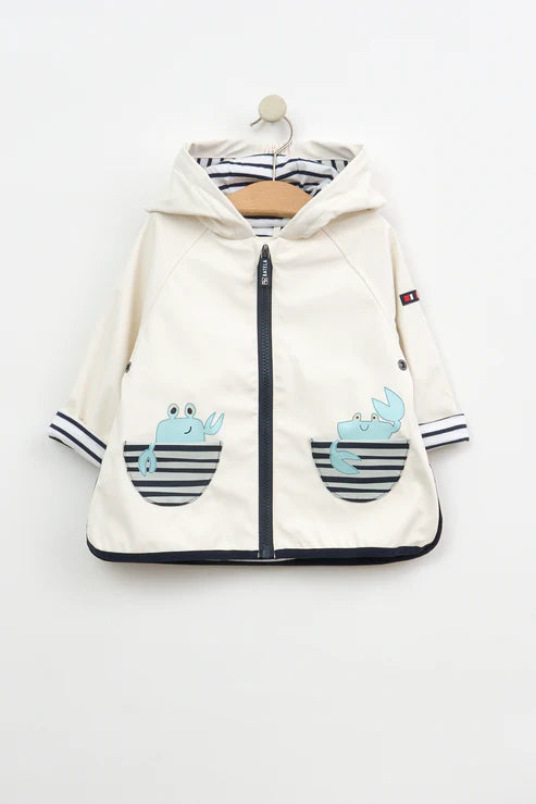 Batela Baby Raincoat with Crab Pocket- White