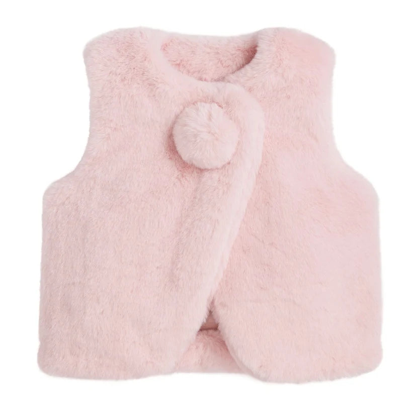 Mud Pie Snap Front Fur Vest Pink