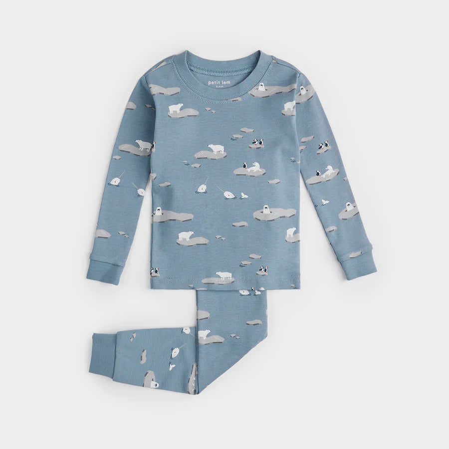 Petit Lem Arctic Landscape Print on Faded Blue PJ Set