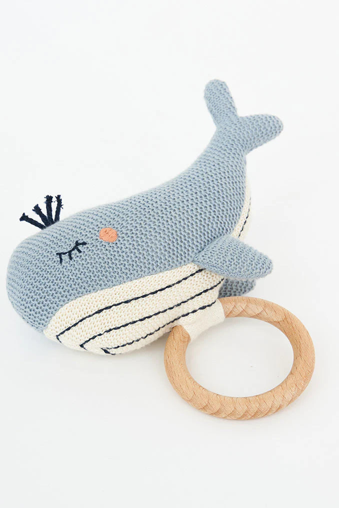 Batella Cotton and Wood Whale Rattle
