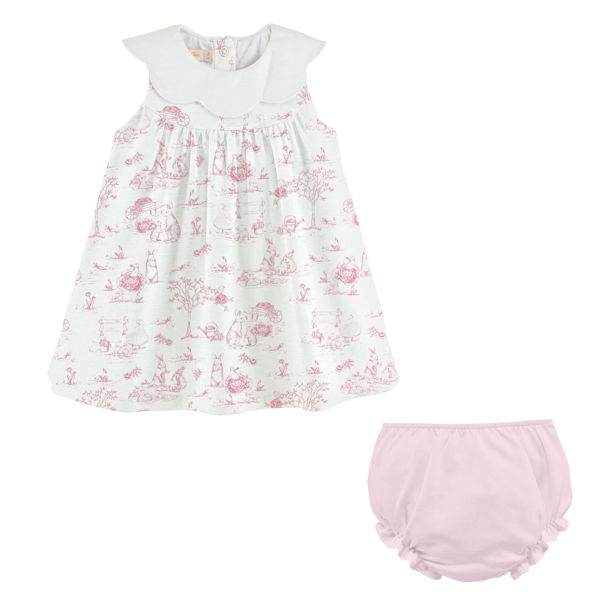 Baby Club Chic Pink Toile Bunnies Printed Dress with Collar