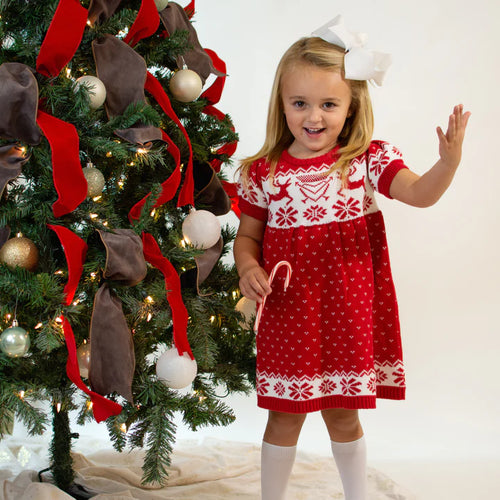 Nanducket Regal Red Knit Reindeer Sweater Dress  Baby Go Round, Inc.