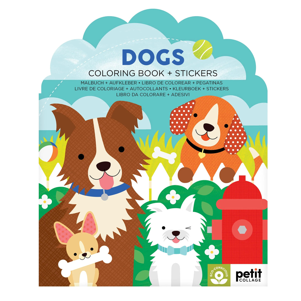 Petit Collage Coloring Book + Stickers- Dogs