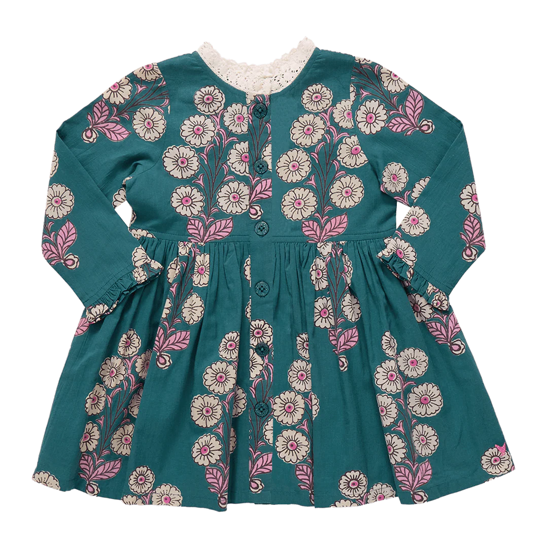 Pink Chicken Girls Autumn Dress II Evergreen Buttercup Floral