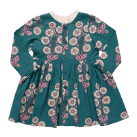 Pink Chicken Girls Autumn Dress II Evergreen Buttercup Floral