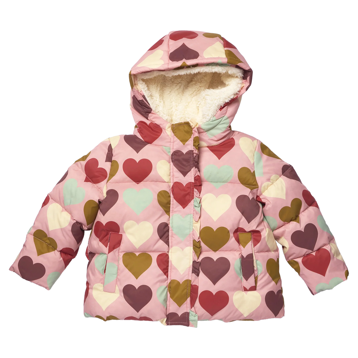 Pink Chicken Girls Ruffle Pete Puffer-Multi Harvest Hearts