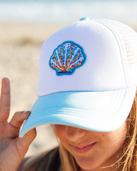 Feather 4 Arrow Trucker Hat- Seashell- Ocean Blue