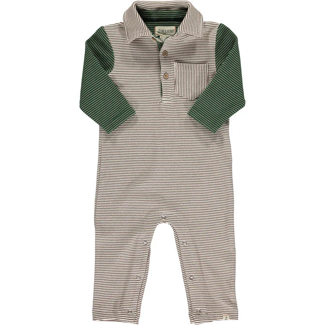 Me & Henry Cream/Green Arms Arlington Cosy Polo Romper