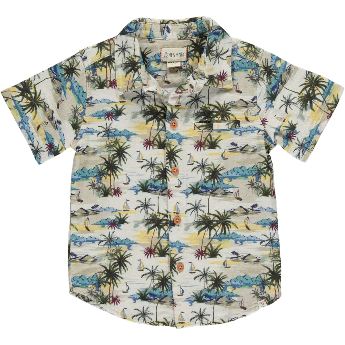 Me & Henry Maui Cream Hawaiian Print Woven Shirt