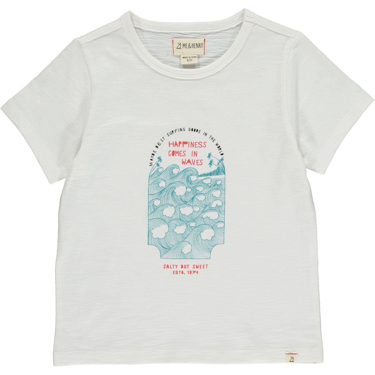 Me & Henry Falmouth White Happiness Comes In Waves Tee