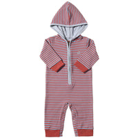 Me & Henry Blaine Hooded Knit Romper | Blue/Rust Cosy