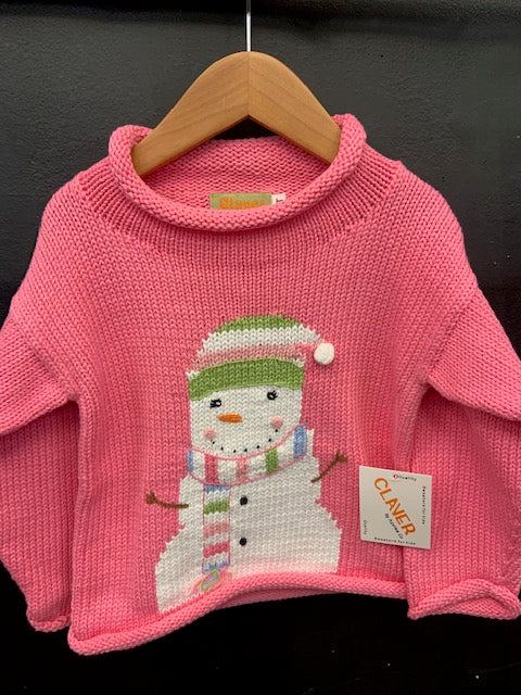 Claver Pink Snowman Sweater