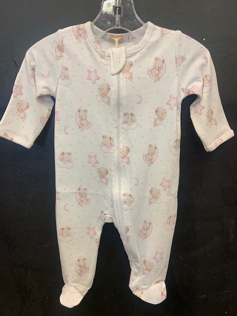 Baby Club Chic Sleep Tight Bear Pink Zipped Footie