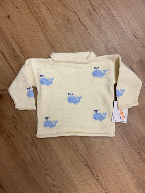 Claver Cream sweater with Blue whales