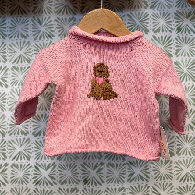Claver Pink Sweater with Tan Dog