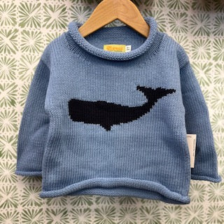 Claver Roll Top Blue Sweater with Navy Whale