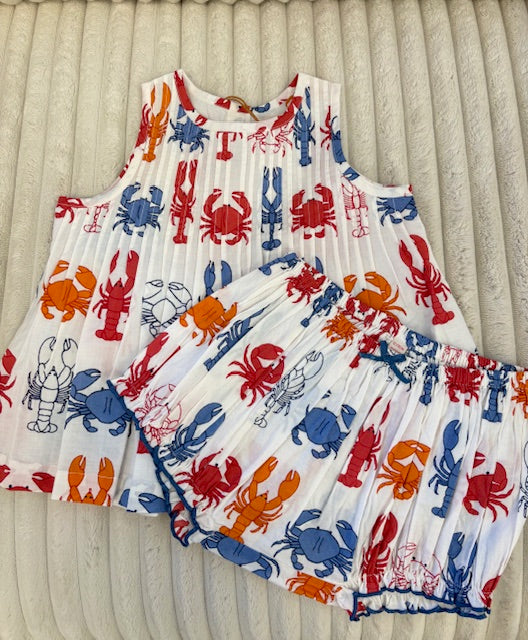 Pink Chicken Baby Girls Jaipur 2-PC Set- Lobsters and Crabs
