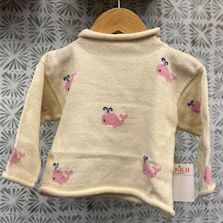 Claver Cream Sweater with Pink Whales