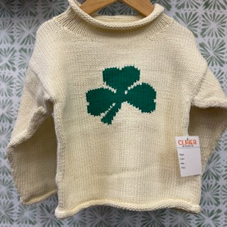 Claver Cream Sweater with Green Shamrock