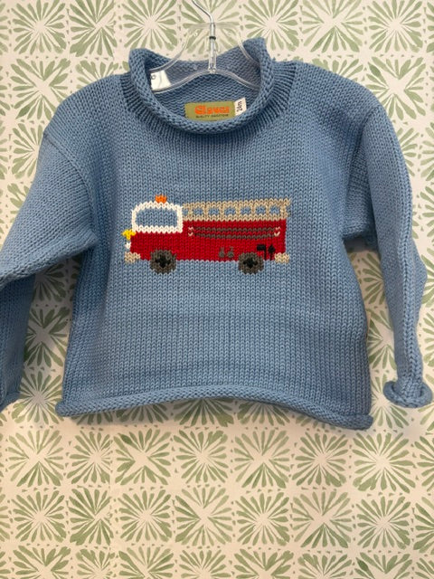 Claver Fire Truck Roll Neck Sweater in Chambray