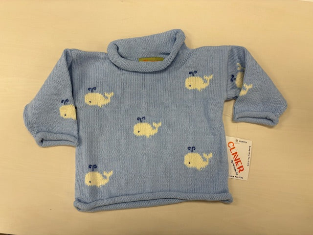 Claver Roll Neck Blue Whale Sweater