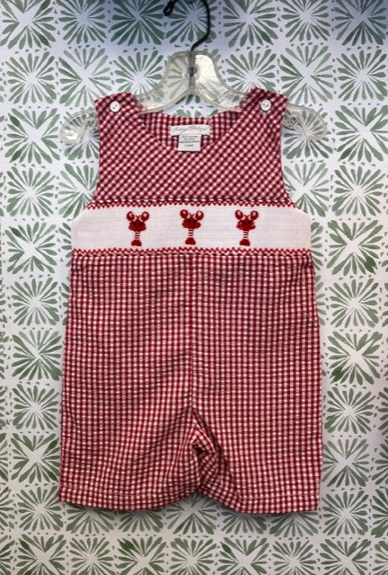 Carriage Boutique Lobster Boys Red Seersucker Shortall