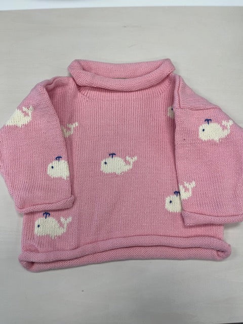 Claver Roll Neck Sweater Pink with White Whale