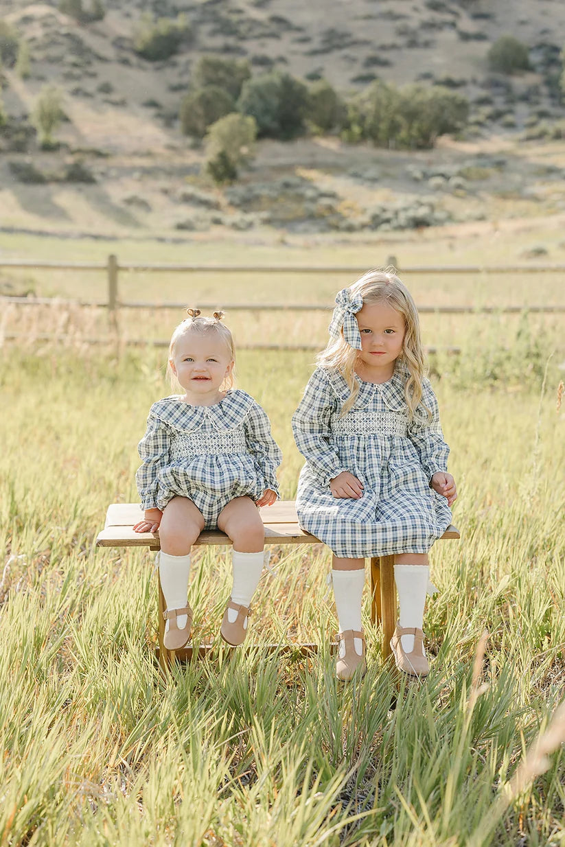 Mebie Baby Blue Plaid Ruffle Collar Dress