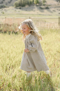 Mebie Baby Camel Gingham Lace Dress