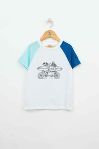Batela Bicolor Raglan Surfboard T-Shirt- White