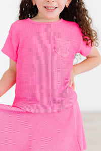 Mila & Rose Neon Pink Scrunchy Pocket Tee