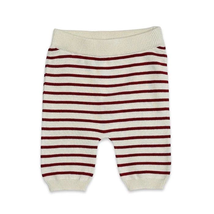 Viverano Organics Sweater Knit Baby Pocket Organic Legging Pants-Strawberry Red Stripe