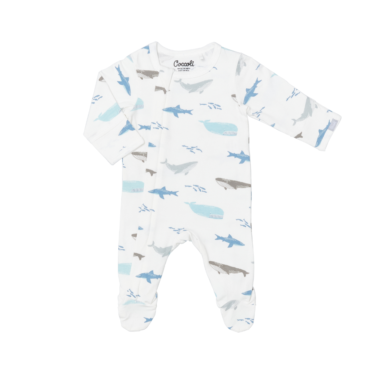 Coccoli Modal Zipper Footie- Ocean Life on Cream