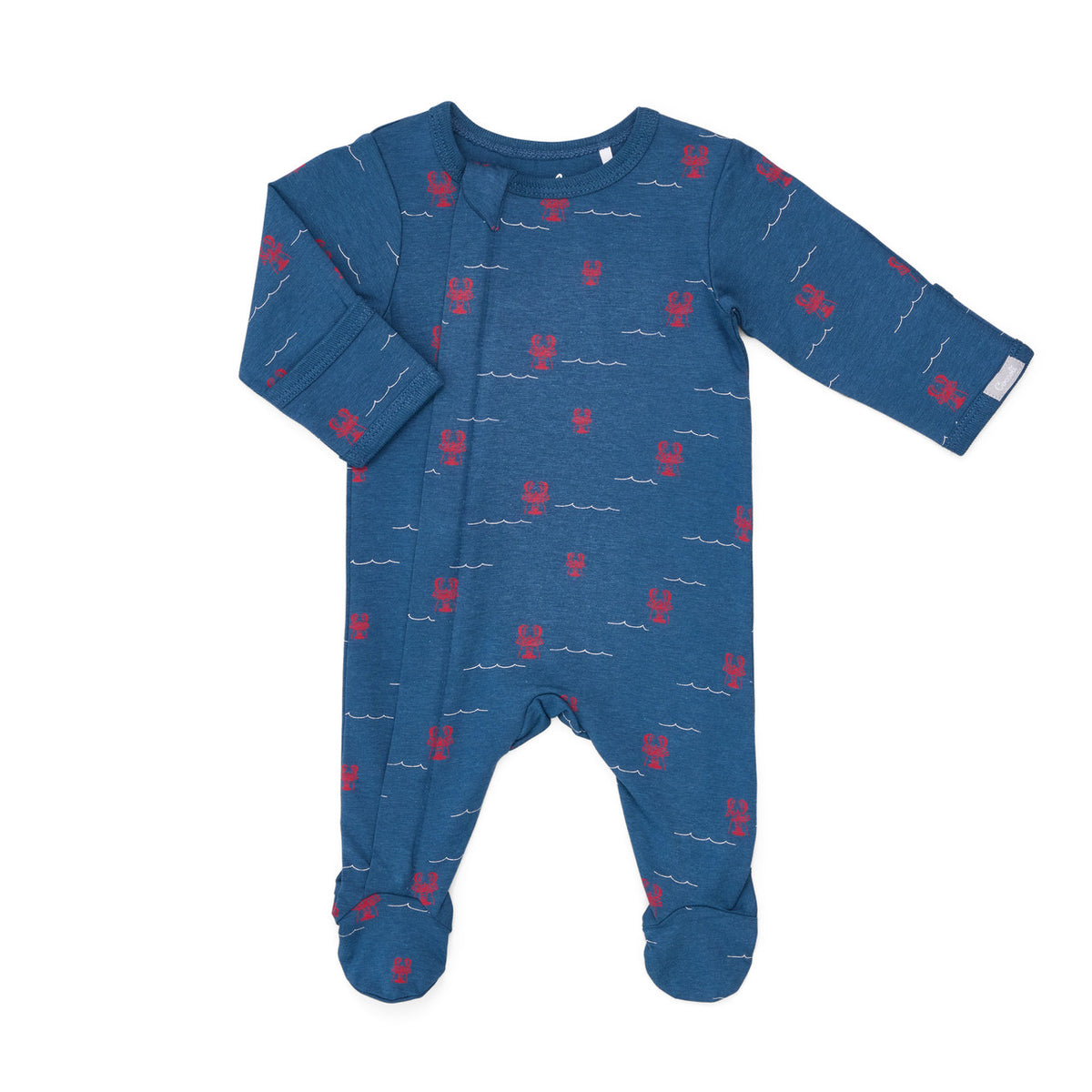 Coccoli Cotton Modal Zipper Footie-Lobsters on Navy
