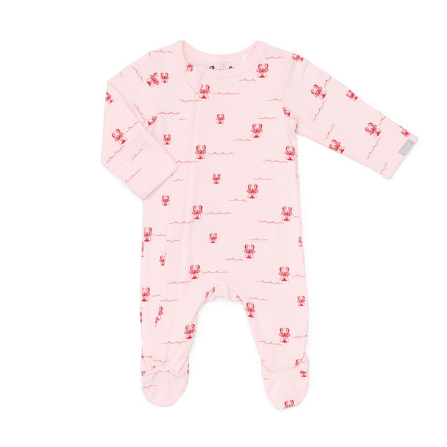 Coccoli Cotton Modal Zipper Footie- Lobsters on Pink