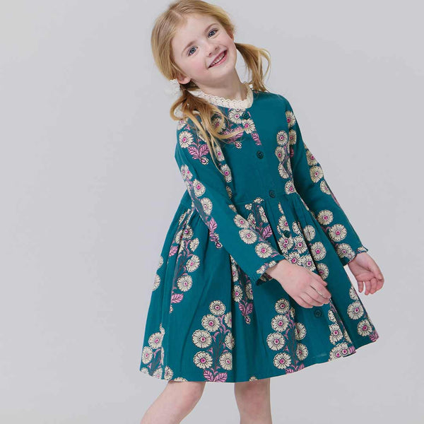 Pink Chicken Girls Autumn Dress II Evergreen Buttercup Floral