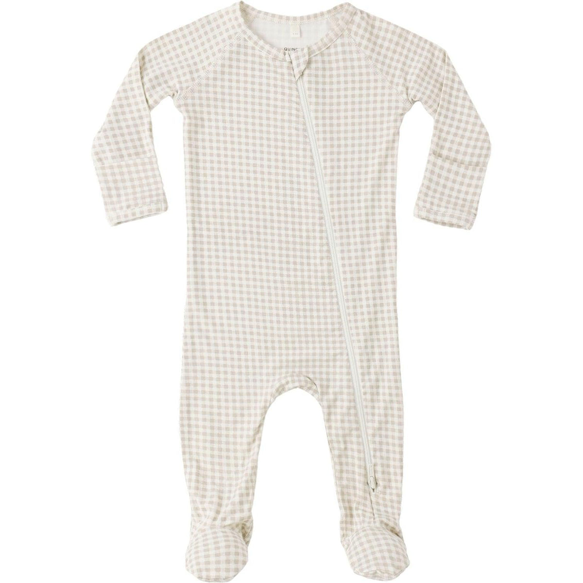 Quincy Mae Bamboo Zip Footie || Oat Gingham