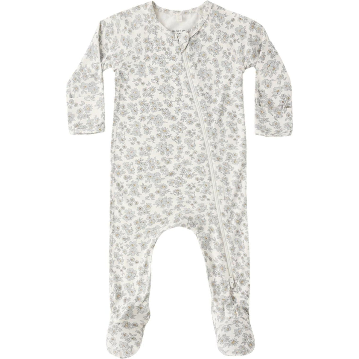 Quincy Mae Bamboo Zip Footie || Blue Floral