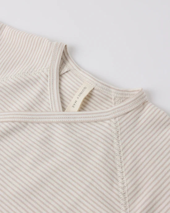 Quincy Mae Wrap Top and Footed Pant Set - Oat Micro Stripe