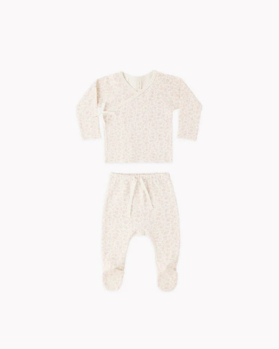 Quincy Mae Wrap Top and Footed Pant Set - Ditsy